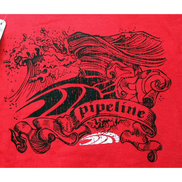 PIPELINE Red Surf Wave Shirt Retro Graphics North Shore Surfing Tee T Cotton - Picture 3 of 7